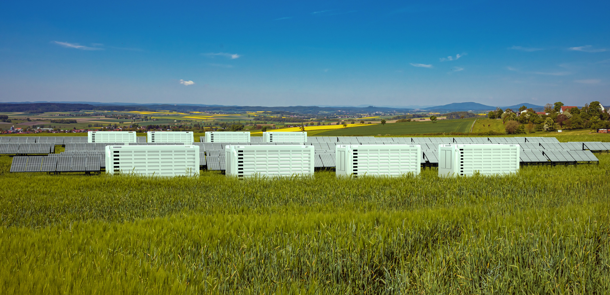 Battery storage units connected to solar panels